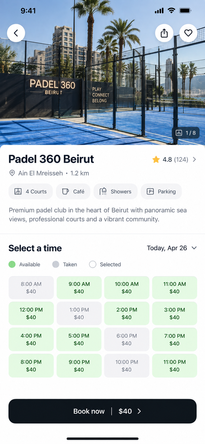 Padel app, screen 2