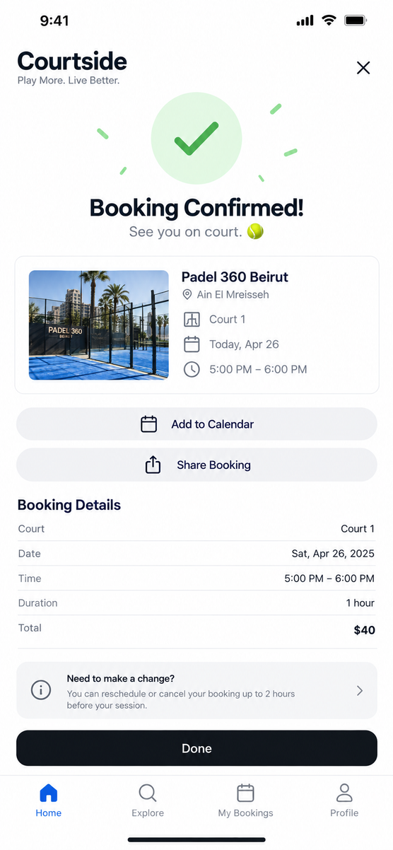 Padel app, screen 3