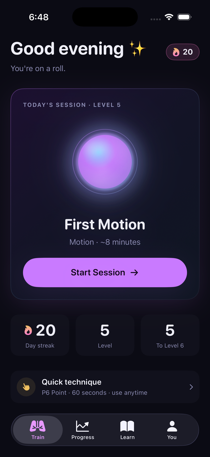 ReflexFlow app, screen 1